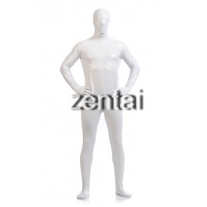 Man's Full Body White Color Shiny Metallic Zentai