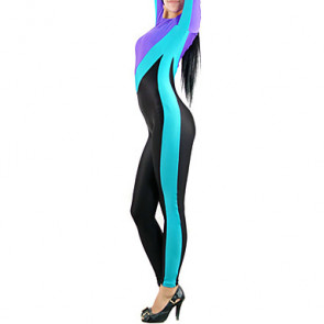 Purple Blue and Black Mixed Color Women Catsuit