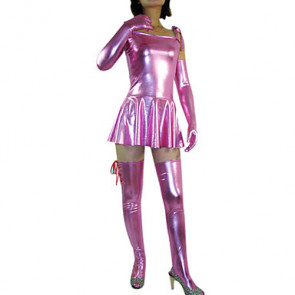 Short Sleeve Short Pink Shiny Metallic Dress