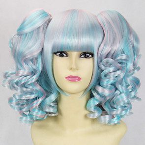 Sky Blue and Pink Curly Pigtails 45cm Sweet Lolita Cosplay Wig