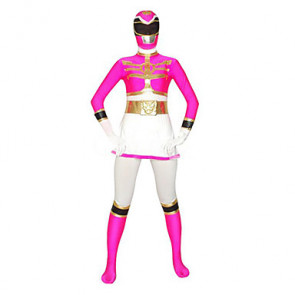 White and Fuschia Super Hero Lycra Zentai Suit 