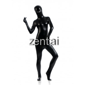 Woman's Full Body Black Color Shiny Metallic Zentai