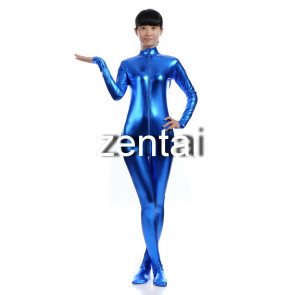 Check Woman's Full Body Blue Color Shiny Metallic Zentai images, sizes, materials, Zentai show and buy the good quality full body Shiny Metallic Zentai from www.4cosplay.net 