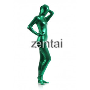 Woman's Full Body Dark Green Color Shiny Metallic Zentai