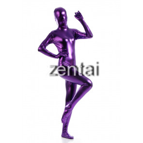 Woman's Full Body Dark Purple Color Shiny Metallic Zentai