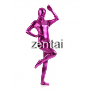 Woman's Full Body Purple Color Shiny Metallic Zentai