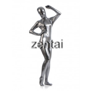 Woman's Full Body Silver Gray Color Shiny Metallic Zentai