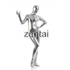 Woman's Full Body Silvery White Color Shiny Metallic Zentai