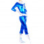 Blue and Silver Shiny Metallic Women Spandex Catsuit