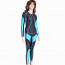 Long Sleeve Black and Blue Spandex Nylon Women's Catsuit