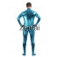 Man's Full Body Deep Sky Blue Color Shiny Metallic Zentai(Front Zipper)