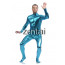 Man's Full Body Deep Sky Blue Color Shiny Metallic Zentai(Front Zipper)