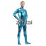 Man's Full Body Deep Sky Blue Color Shiny Metallic Zentai(Front Zipper)