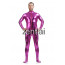 Man's Full Body Fuchsia Color Shiny Metallic Zentai(Front Zipper)