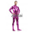 Man's Full Body Fuchsia Color Shiny Metallic Zentai(Front Zipper)