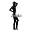 Woman's Full Body Black Color Shiny Metallic Zentai