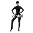 Woman's Full Body Black Color Shiny Metallic Zentai(Front Zipper)