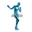 Woman's Full Body Blue Color Shiny Metallic Zentai