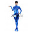 Check Woman's Full Body Blue Color Shiny Metallic Zentai images, sizes, materials, Zentai show and buy the good quality full body Shiny Metallic Zentai from www.4cosplay.net 