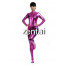 Woman's Full Body Fuchsia Color Shiny Metallic Zentai(Front Zipper)