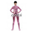 Woman's Full Body Pink Color Shiny Metallic Zentai(Front Zipper)