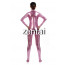 Woman's Full Body Pink Color Shiny Metallic Zentai(Front Zipper)