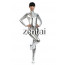 Woman's Full Body Silver Color Shiny Metallic Zentai(Front Zipper)